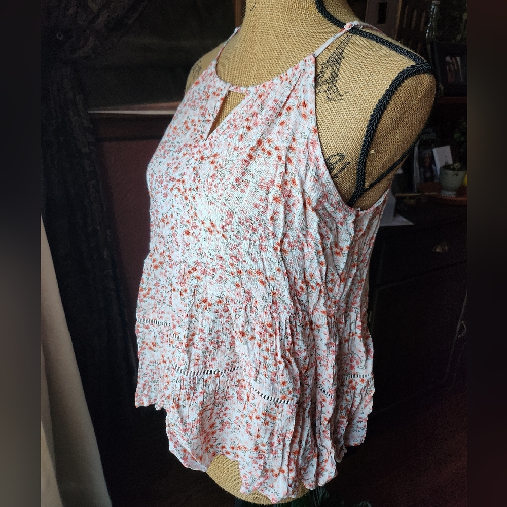 Hippie Rose Floral Keyhole Blouse - Pink and White - Picture 2 of 6